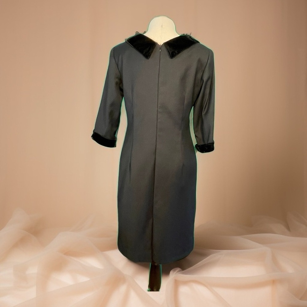 Talbots Vintage Black Wool Sheath Velvet Trim Back Zip V-Neck Size 4 Petite EUC - Picture 10 of 16